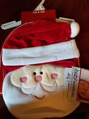 JUEGO DE SOMBRERO Y BABERO DE SANTA ROJO TALLA ÚNICA ESENCIAL BEBÉ UNISEX NUEVO CON ETIQUETAS NAVIDAD Foto 1 de 4