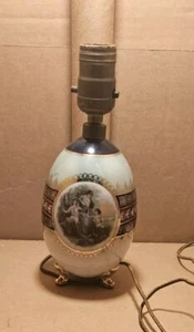 Vintage German Hand Painted Porcelain Lamps Victorian Garden  Party Scene  - Picture 1 of 4