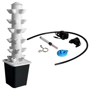 Vertical Garden Planter Indoor Hydroponics Tower Black 30 Holes with Pump + Tank - Picture 1 of 11