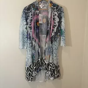 Kamana Womens Open Cardigan Medium Mixed Print Lightweight Boho Festival Artsy - Picture 1 of 10