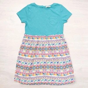 Girls Dress Aztec Jersey Blue Round Neck Short Sleeve Age 10-13 Years - Picture 1 of 6