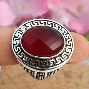 Solid 925 Sterling Silver Pink Ruby Zircon Gemstone Partywear Mens Unisex Ring - Picture 1 of 12