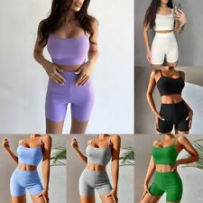 Women's Ribbed Crop Tank Shorts Yoga Sportswear Set for Active Lifestyle