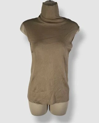 $990 The Row Women's Beige Desio Sleeveless Silk Knit Turtleneck Top Size M - Image 1 of 4