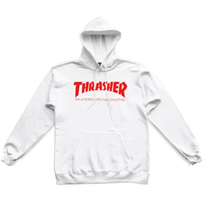 THRASHER SKATE MAGAZINE HOOD white red HOODY SWEATER NEW - image 1 of 2