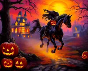 Headless Horseman Panel / Multi, 36in Panel Halloween - Picture 1 of 1