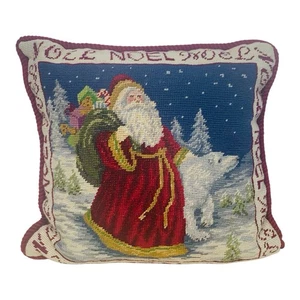Vintage Santa Claus Christmas Decor Throw Pillow Needlepoint Noel 14.5" x 14.5" - Picture 1 of 10