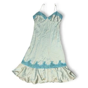 RAR Vintage Y2K Victoria’s Secret Seide Spitze Baby Blau Dessous Kleid Midi Gr. L - Bild 1 von 9