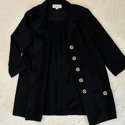 Cárdigan Largo Blazer Negro 12/L Colección St John M. Gris Santana Tejido Botones Foto 1 de 4