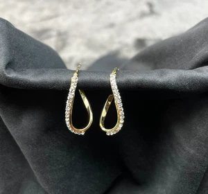 14 Karat Gold Infinity Creolen Diamant Akzent Ohrringe 1/5 Bar Italien 1,26 Gramm - Bild 1 von 14