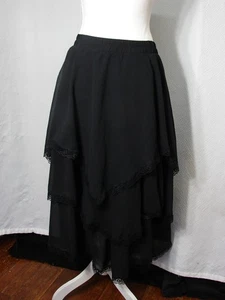 New Rustty Dustty Black Tiered Ruffle Assymetrical Lace Trim Midi Skirt M Goth - Bild 1 von 9