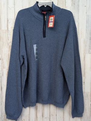 Izod Luxury Sport 1/4 Zip Sweater Mens XXL Blue Ribbed Knit Preppy Classic NWT - Image 1 of 4