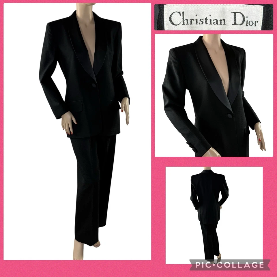 Chaqueta y pantalón traje vintage de esmoquin de lana negro CHRISTIAN DIOR *CINTURA PEQUEÑA* talla 4 Foto 1 de 4