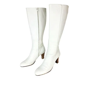Marc Cain White Leather Knee-High Stacked Heel Boots Size 40 US Size 9 - Picture 1 of 16