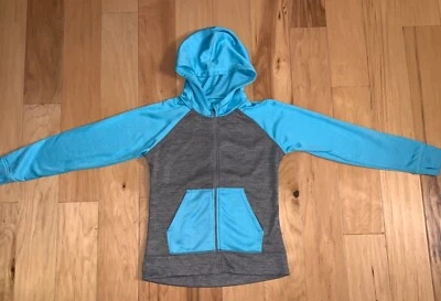 头部女孩灰色和蓝色运动连帽拉链运动衫 M 码完好 COND LD1 — 第 1/3 张图片