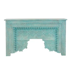 Konsolentisch Kiron Indische Kommode Sideboard Schnitzerei Konsole Türkis 150cm - Bild 1 von 5