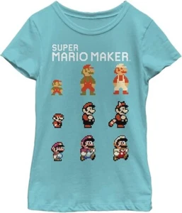 NINTENDO Super Mario Character Evolution T-Shirt XL 14/16 Blue NEW Girls Maker - Picture 1 of 6