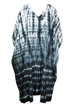 Boho Maxi Kaftan, Black & white Tie dye Caftan, Womens Evening Housedress L-XL