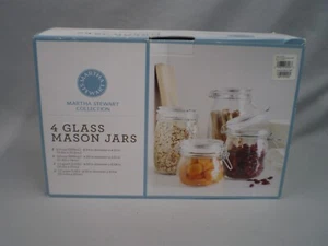 Martha Stewart NUEVO Juego de baño artesanal bote de almacenamiento tarro de albañil de 4 piezas de vidrio transparente - Imagen 1 de 6