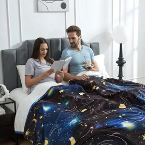 Starry Sky Bed Blanket Queen Size Luxury Printed Single Layer Plush - Offside... - Picture 1 of 8