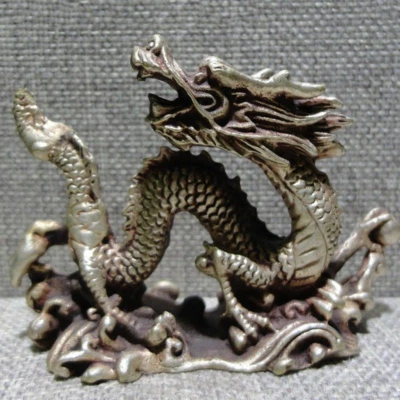 Antique Chinese Collection Old Bronze Copper Dragon Statue Fengshui Decoration Foto 1 de 4