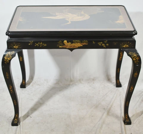 BAKER Stately Homes Collection Chinoiserie Table Duke of Roxburghe Ebonized Gilt Cover