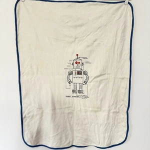 Vintage Gymboree Robot Cotton Baby Blanket Reversible 2 Ply 2004 Lovey STAINS - Picture 1 of 8