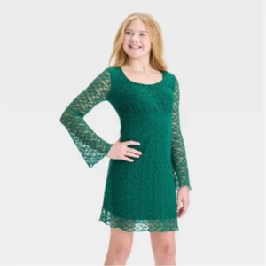 NWT Art Class Girls' Green 14 XL Long Sleeve Lace A-Line Dress Ribbed Stretch - Picture 1 of 10