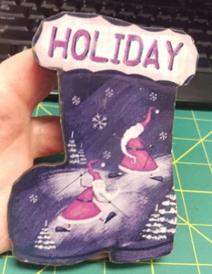 Holiday! Cute Christmas Theme with Santa Wood Fridge magnet Boot Shaped - Foto 1 di 4