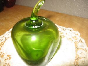 Vintage Green art glass apple paperweight