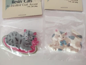 Cat Craft Accent 2 Piece Set 1.25" Each White & Gray Cats - Picture 1 of 12