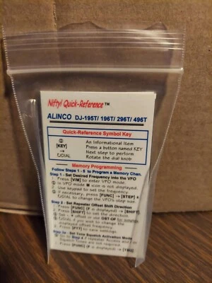 Nifty! Quick-Reference  ALINCO DJ-195T/ 196T/ 296T/ 496T     ~~~NEW!!~~ - Image 1 of 4
