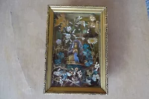KLOSTERARBEIT HL. MARIA de LOURDES 25x17 cm EINGERICHT KASTENBILD floral Engel - Picture 1 of 11