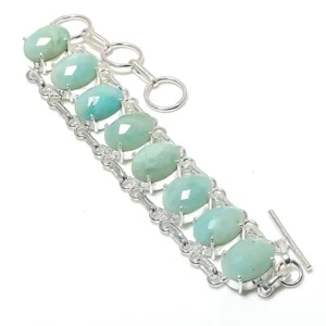 Natural Amazonite Gemstone Handmade 925 Sterling Silver Jewelry Bracelet Sz 7-8" - Picture 1 of 1
