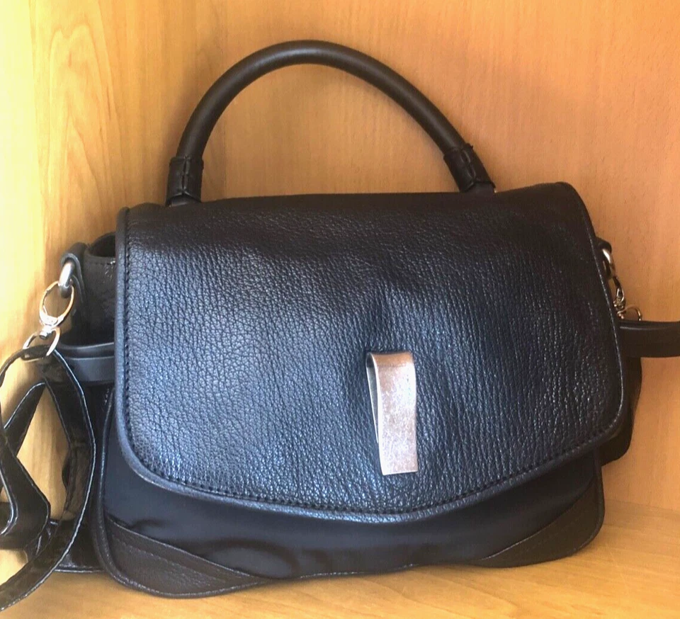 复古 Joy Gryson 黑色皮革尼龙包 — 第 1/4 张图片