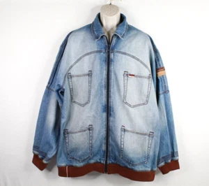 Rocawear Jacket Mens XL Blue Denim Jean Hip Hop Baggy Y2K Sleeve Pockets VTG - Picture 1 of 13