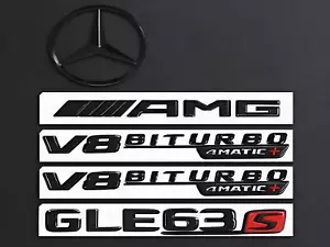 GLE63s AMG V8 BITURBO 4MATIC+ Trunk Fender Badges Emblems For Benz GLE63S - Picture 1 of 5