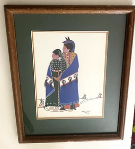 Vintage Virginia Stroud Kunst 1984 Indianer gerahmt mattiert signiert Neuanfang - Bild 1 von 18
