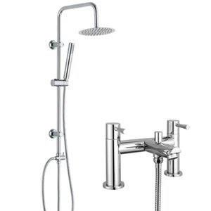 Chrome Bath Shower Mixer Tap Single Lever With 3 Way Round Rigid Riser Rail Kit - Picture 1 of 12