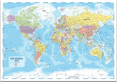 Large Wall Map Of The World Poster - Political Map Wall Art Showing Countries, C • 3.21£