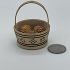 Miniature Handmade Wooden Basket With Hand painted Eggs dollhouse Folk Art