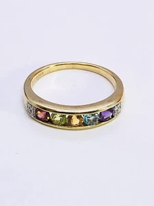 Halb-Ewigkeitsring 9 kt Gold Diamanten und Halbedelsteine Größe O R56 - Bild 1 von 13