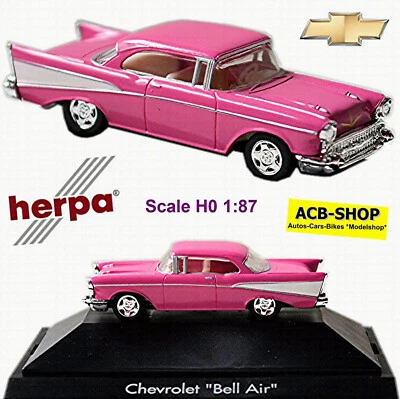 Chevrolet Bel Air 57 ´ Coupè 1954-57 Fucsia+Bianco 1:87 Herpa 183864 - Immagine 1 di 4
