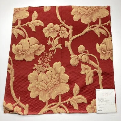 Telas Decorativas Tapicería Muestra 16" Cuadrado Viscosa Poli Baya Rojo Floral Foto 1 de 4