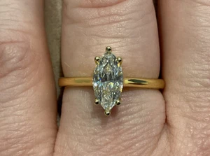 1.0 Carat Lab Created Diamond Marquise Cut Engagement Ring 14k Gold Plated 925 R - Picture 1 of 8