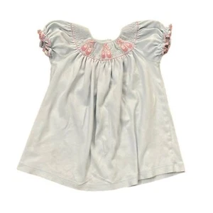 Petit Bebe Blue Smocked Ballet Shoes Knit Top Girls Size 18M Pink Polka Dots - Picture 1 of 11