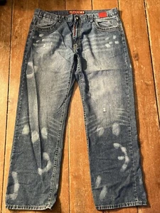 Stash House Men’s Size 40 Denim Jeans Baggy Embroidered Red $ Back Pockets - Picture 1 of 22