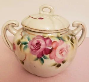 Vintage Porcelain Sugar Bowl with Lid Double Handle Rose Bud Japan. TT - Picture 1 of 4