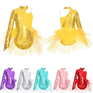 Girls Kids Shiny Sequins Jazz Latin Dress Leotard Stage Performance Dance AU - Picture 1 of 68