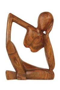 Wooden Abstract Sculpture "Thinking Man 2" Figurine Hand Carved Thinker Statue - Picture 1 of 4